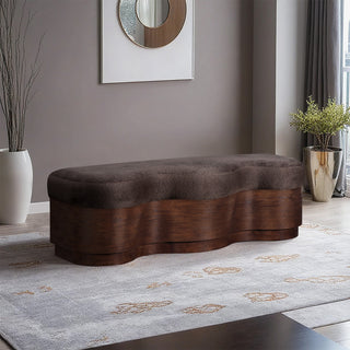 Savoy Upholstered Bench, Brown, Velour Fur Fabric, Walnut Finish