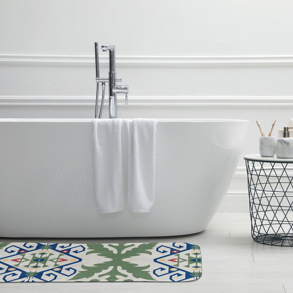 34" x 21" Bombay Medallion Bathmat, Dark Cobalt Blue
