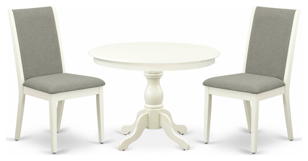 3 Pc Dining Set, Linen White Round Table, 2 Shitake Chairs, Linen White