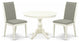 3 Pc Dining Set, Linen White Round Table, 2 Shitake Chairs, Linen White