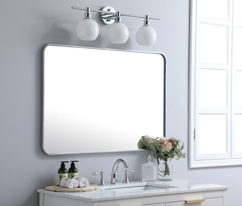 Ellis Soft Corner Metal Rectangular Mirror, Silver, 27"x40"