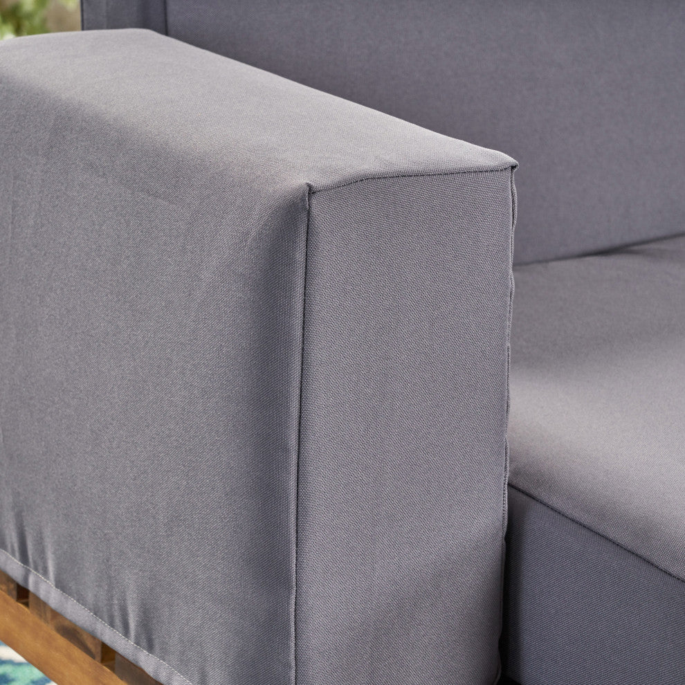 GDF Studio Baish Outdoor Acacia Wood 2 Seater Sofa, Teak Finish/Dark Gray