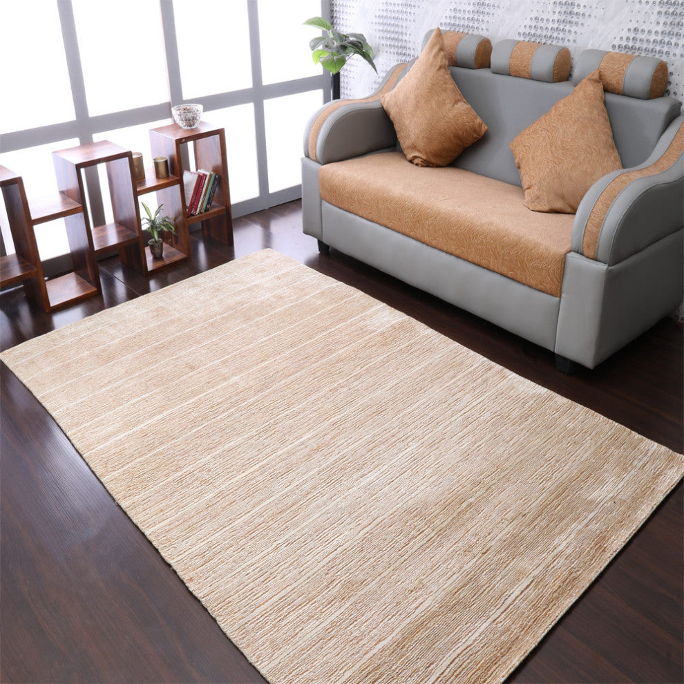 HAND KNOTTED LOOM SILK ECO-FRIENDLY AREA RUGS-Rectangle,Gold White,Solid, [Rectangle] 6'x9'