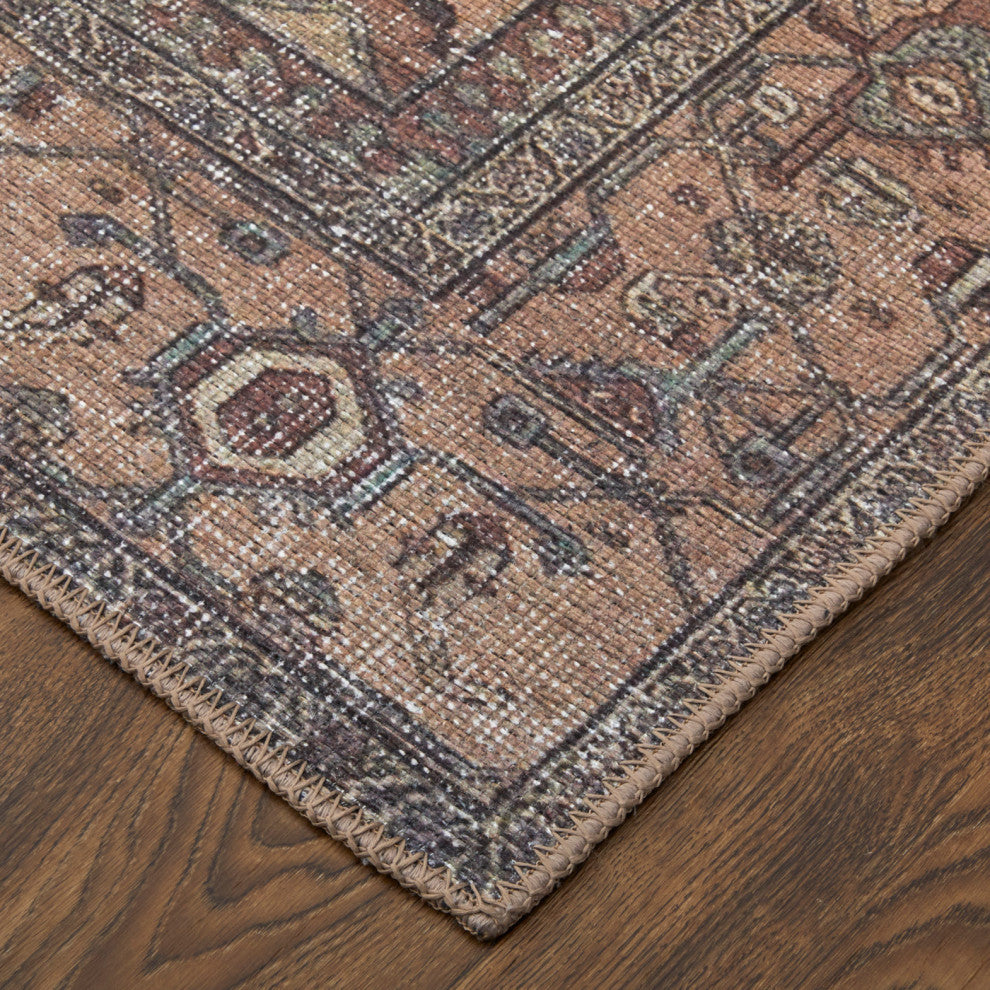 Weave & Wander Prescott Machine Washable Area Rug, Brown/Rust, 4'x6'