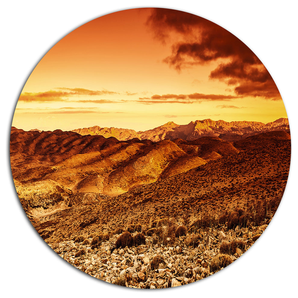 Cloudy Dramatic Sunset In Desert, Landscape Round Wall Art, 36"