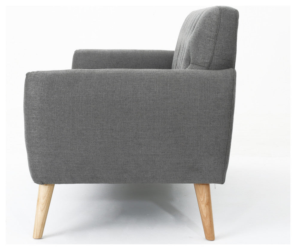 GDF Studio Eunice Petite Mid Century Modern Tufted Fabric Sofa, Dark Gray