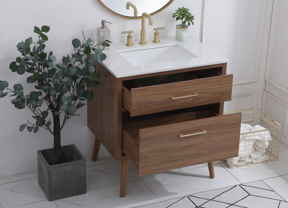 Home Living Walnut Brown 30" Bathroom Vanity