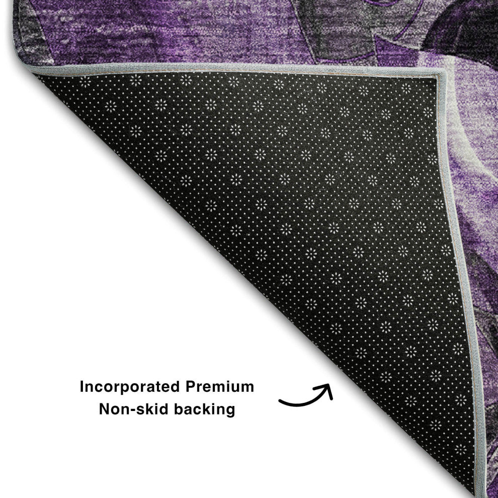 Premium Machine Washable Mayfield AMF558 Purple 8' x 8' Round Rug