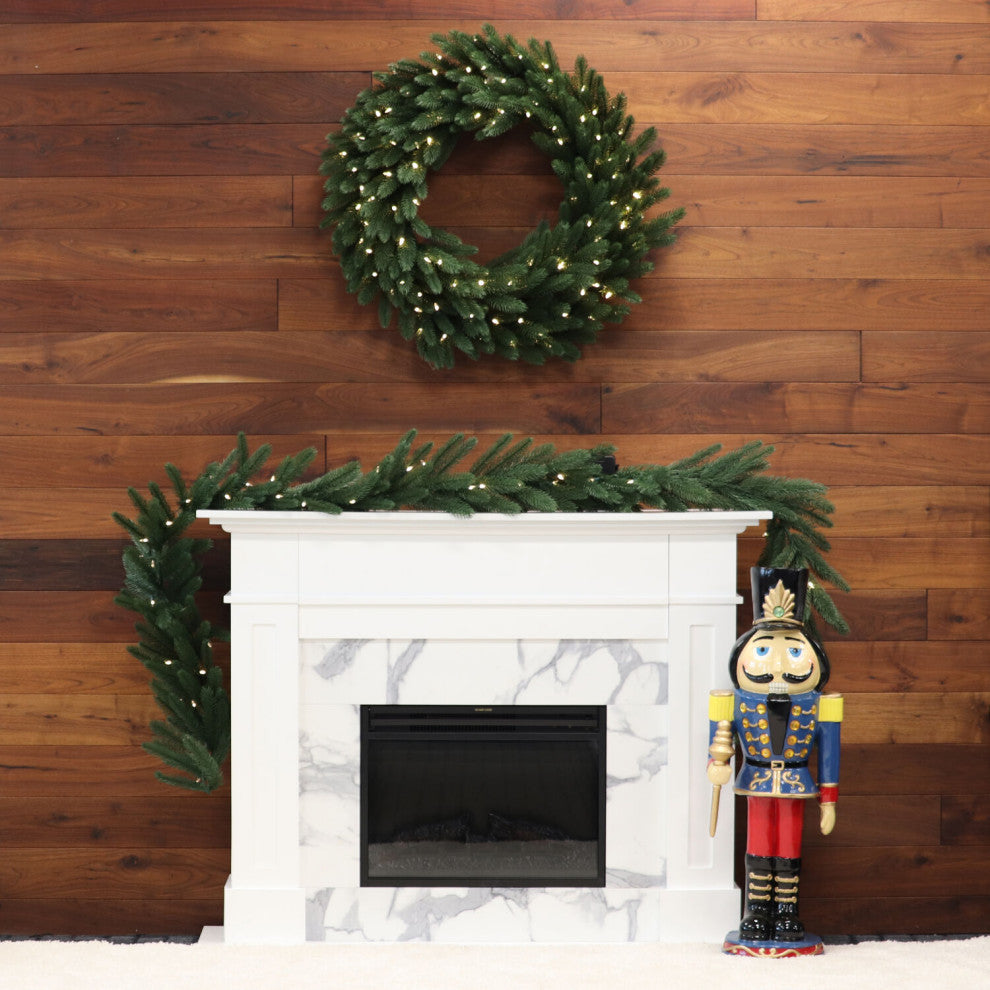 36-In. Green Fir Wreath, White Led