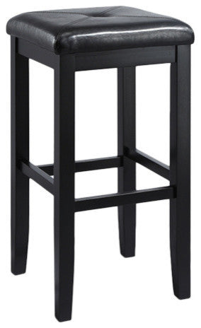 Upholstered Square Seat Barstool, Black, 29" Seat Height, Set of 2