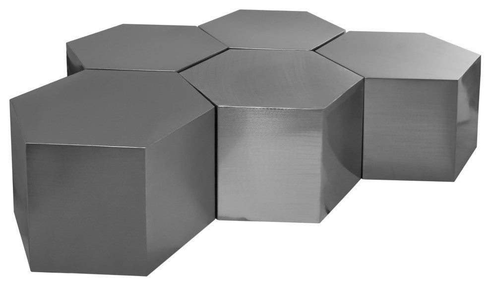 Hexagon Coffee Table, Brushed Chrome, 5 Piece