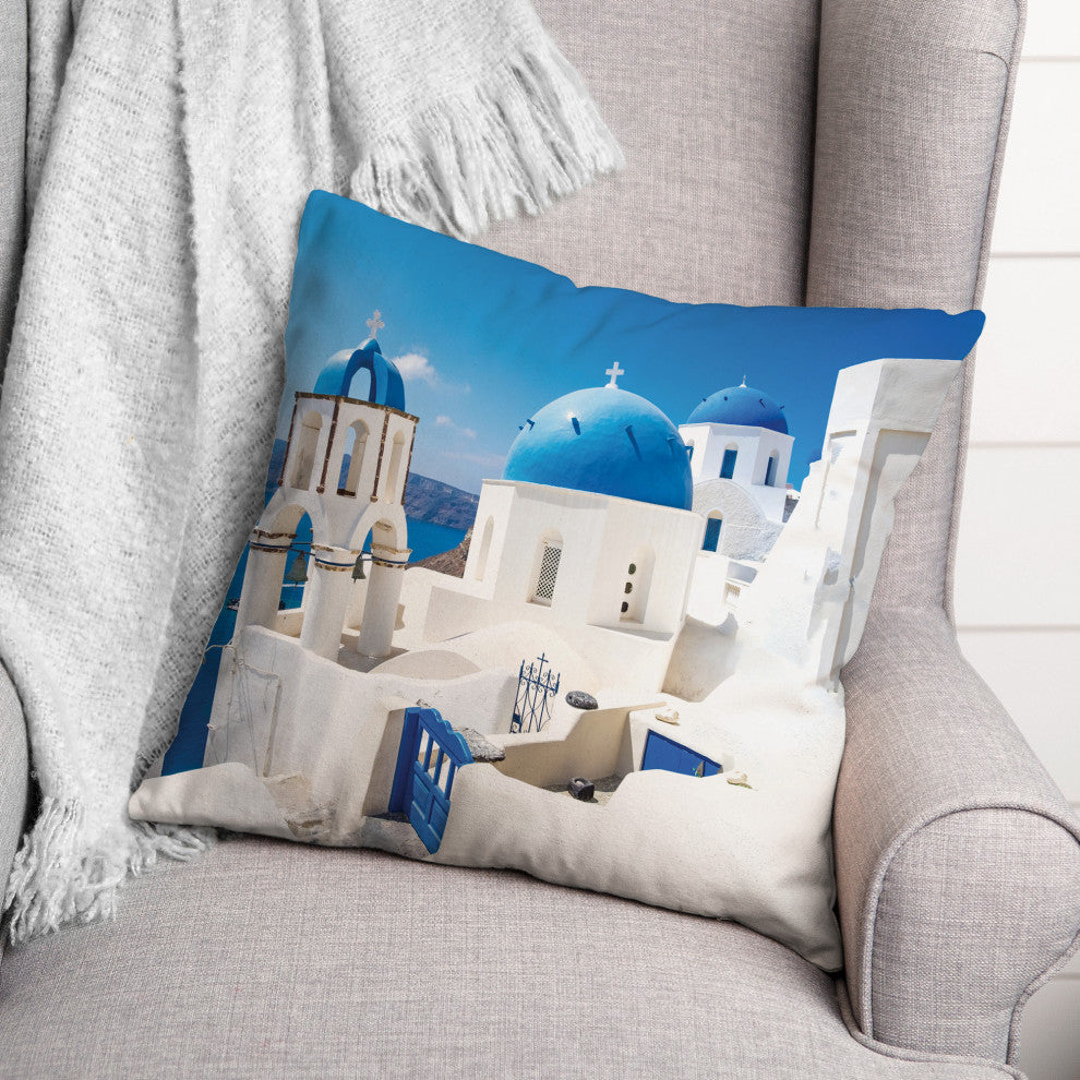 Santorini Buildings 2 18x18 Spun Poly Pillow