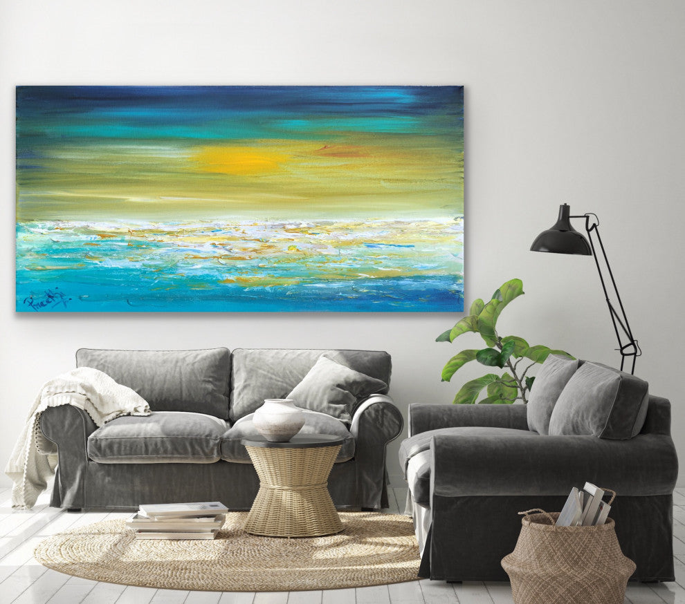 "Beautiful Day" 72x36 inches Large Modern coastal Painting decor Beach Blue