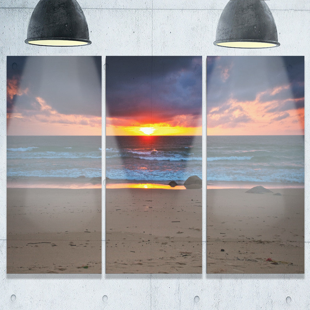 "Dramatic Colorful Sky Over Beach" Metal Wall Art, 3 Panels, 36"x28"