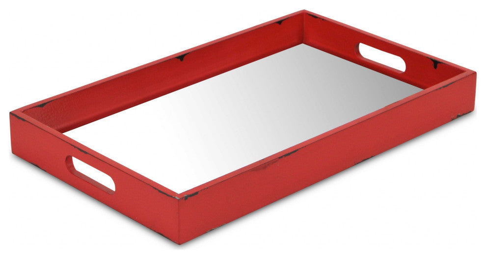 Red Wooden Mirrored Serving Tray