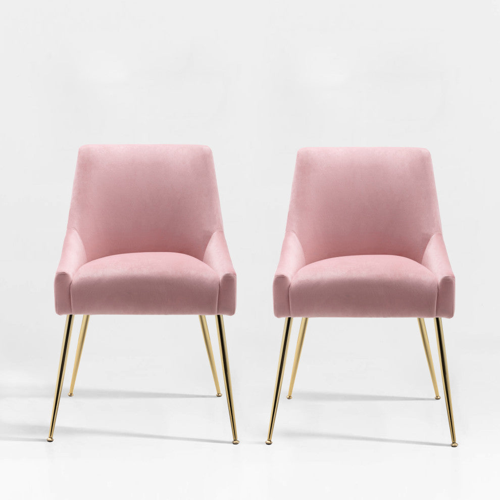 WestinTrends 2PC Velvet Upholstered Accent Chair Set w/ Gold Metal Legs, Pink