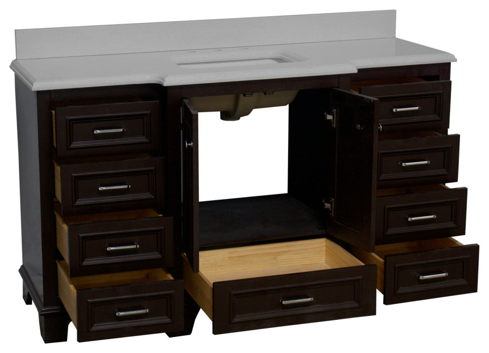 Nantucket 60" Bath Vanity, Chocolate, Quartz, Single Vanity