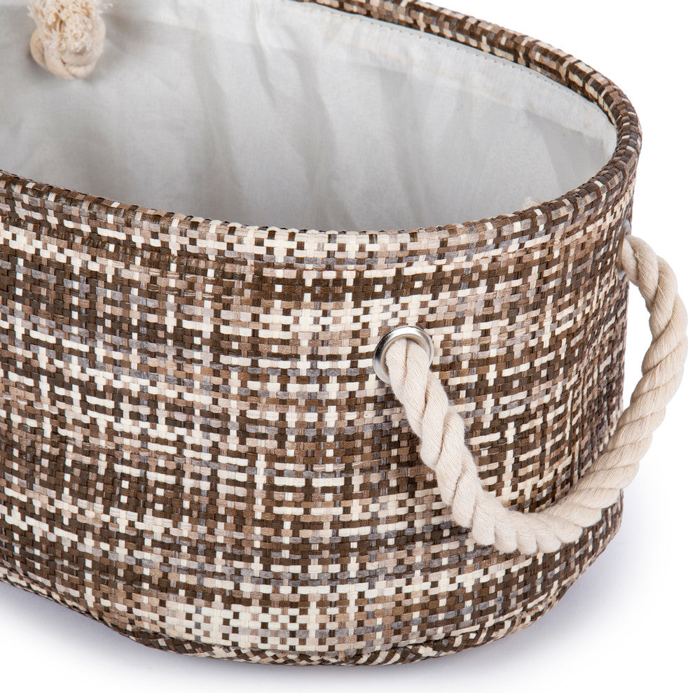 Paper Straw Round Storage Baskets, Set of 6, 15.5 x 18 inches, Brown