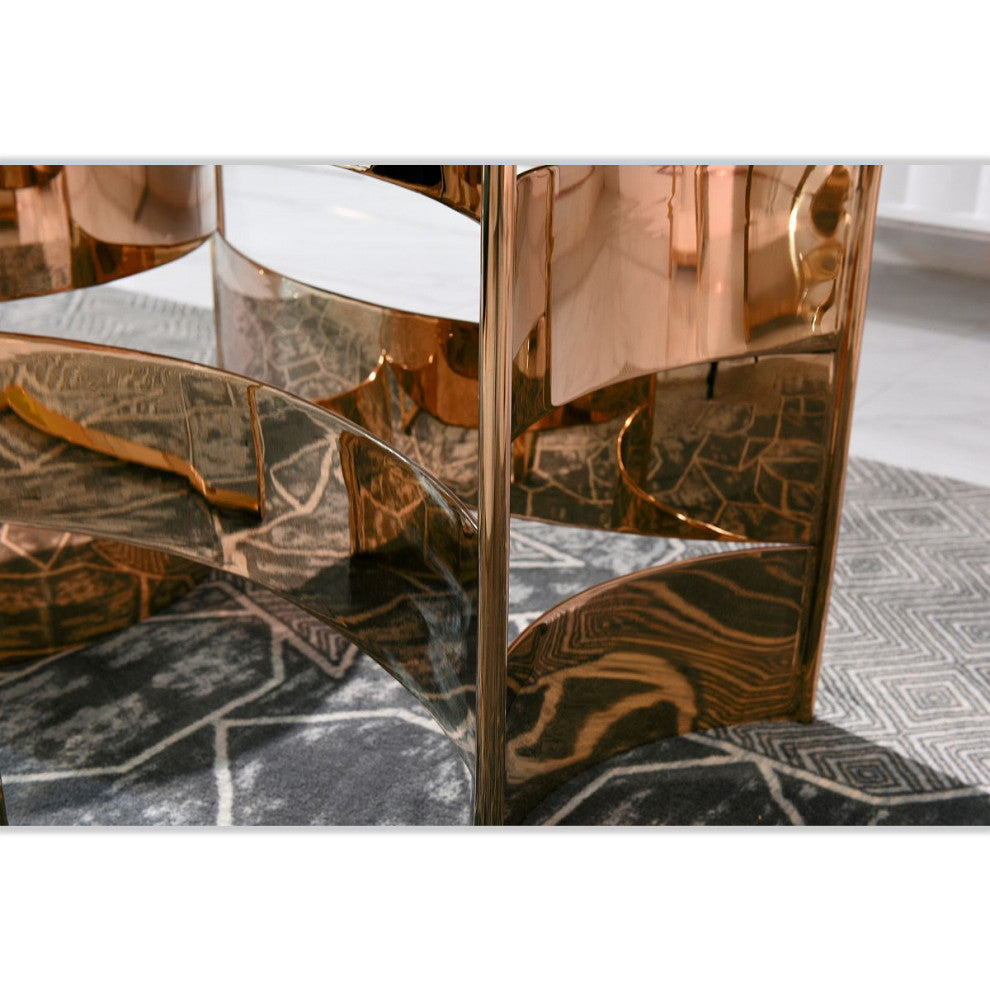 87" White Marble Dining Table, Hollywood Regency Glam Luxe Copper Rosegold Table