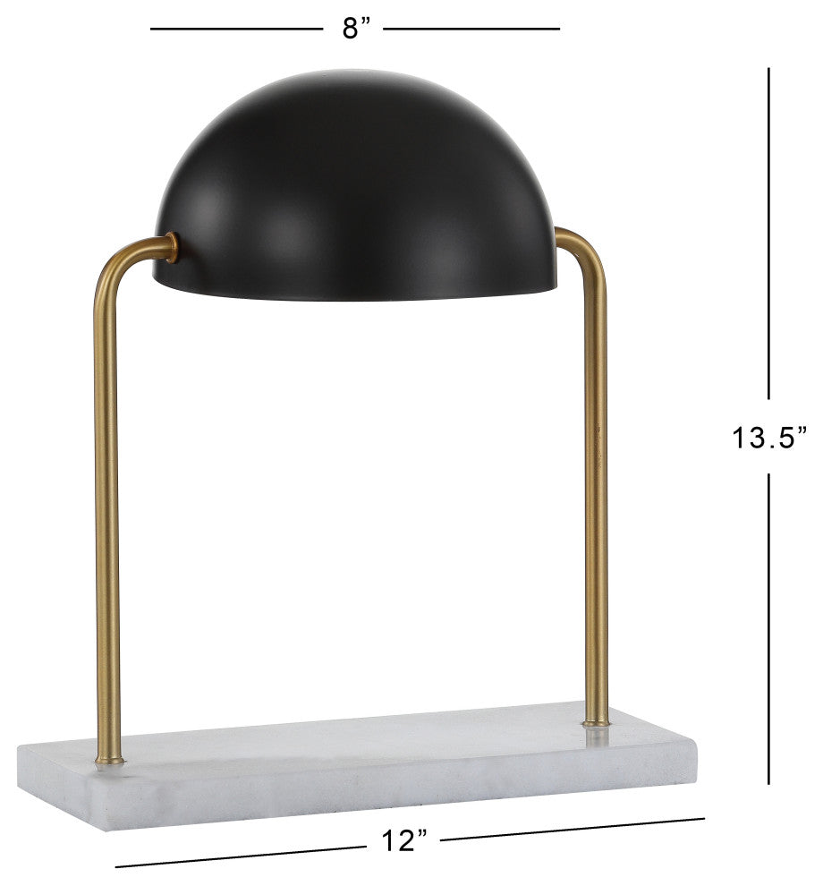 Porter 13.5" Dome Lamp With Marble Base, Brass Gold and Black