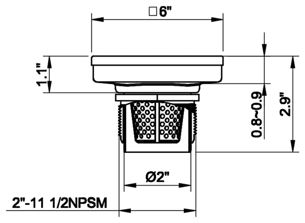 HEATGENE Square Shower Drain With Flat Cove, Venetian Bronze, 6"