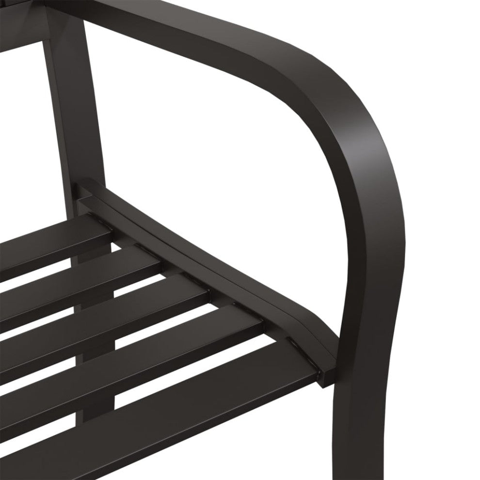 vidaXL Outdoor Patio Bench Garden Park Steel Bench with Armrests Black Steel