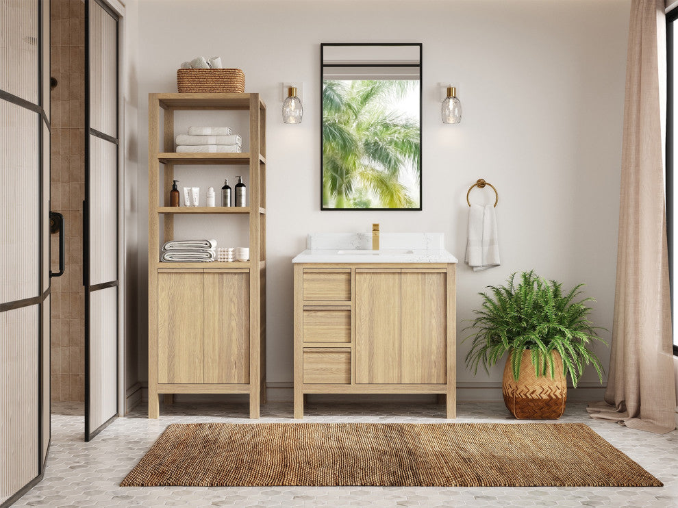 Elizabeth Oak 36" Center Sink Vanity, White 1.5" Empira Quartz