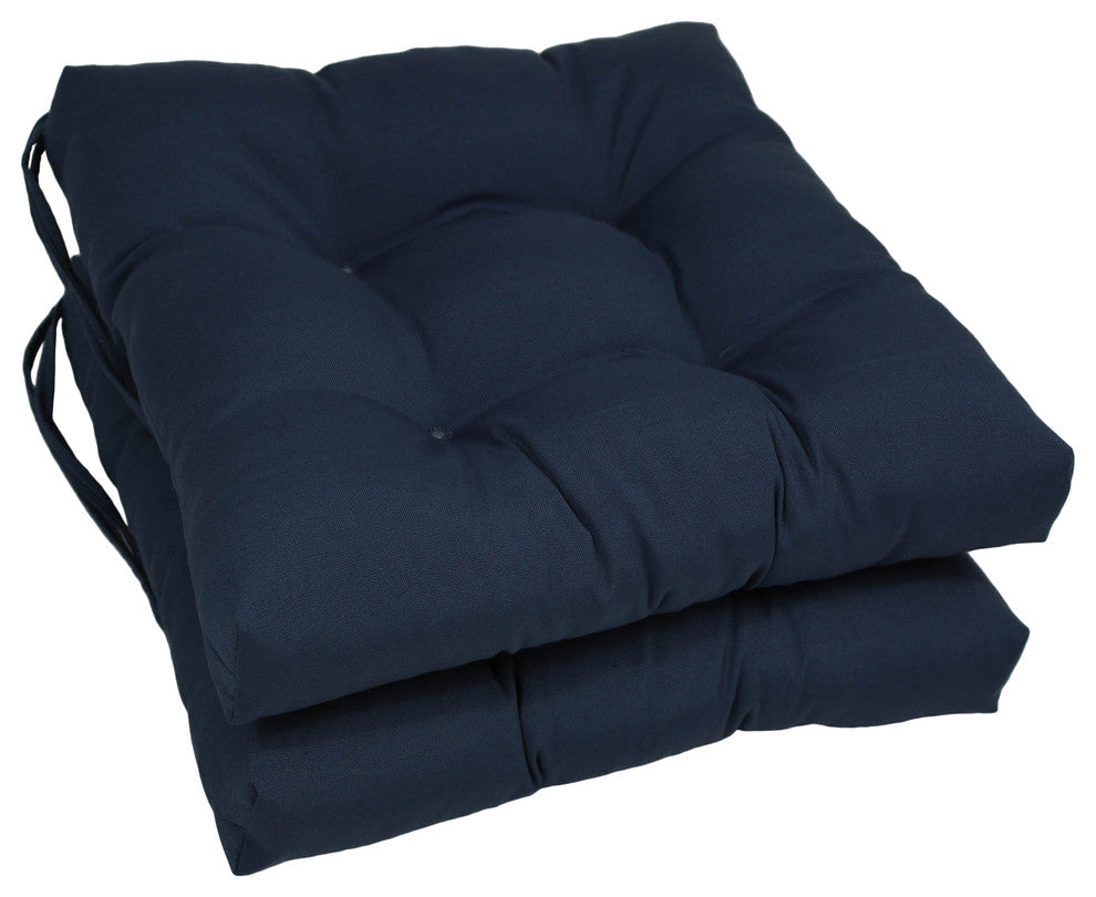 16" Solid Twill Square Tufted Chair Cushions, Set of 2, Navy