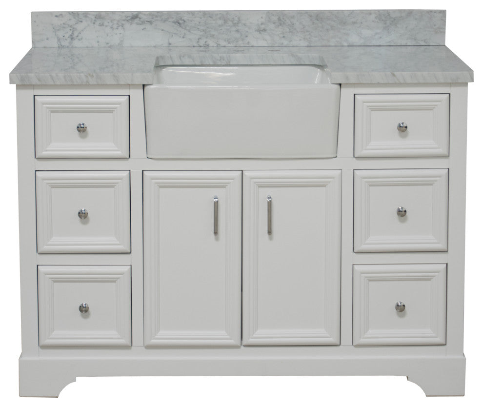 Zelda 48" Bathroom Vanity, White, Carrara Marble