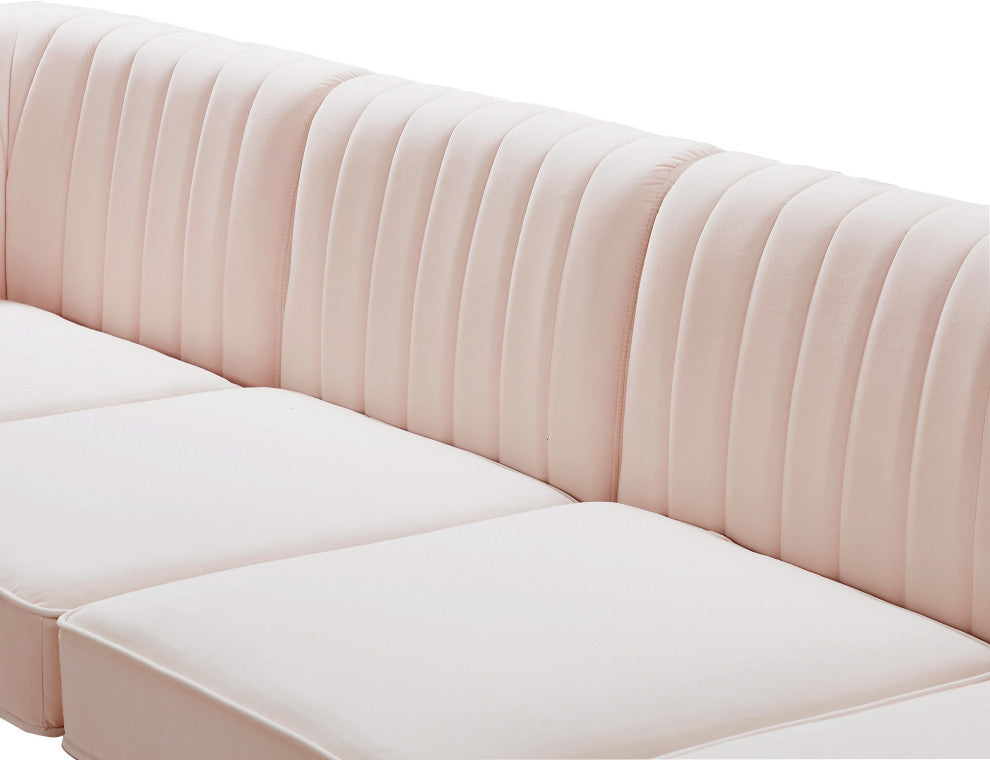 Alina Velvet Modular U-Shaped Sectional, Pink, 6-Piece: 4 Armless Chair, 2 Corner Chair