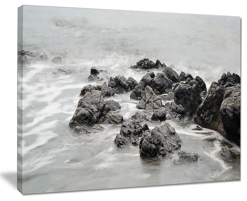 "Black and White Rocky Coastline" Wall Art, 20"x12"