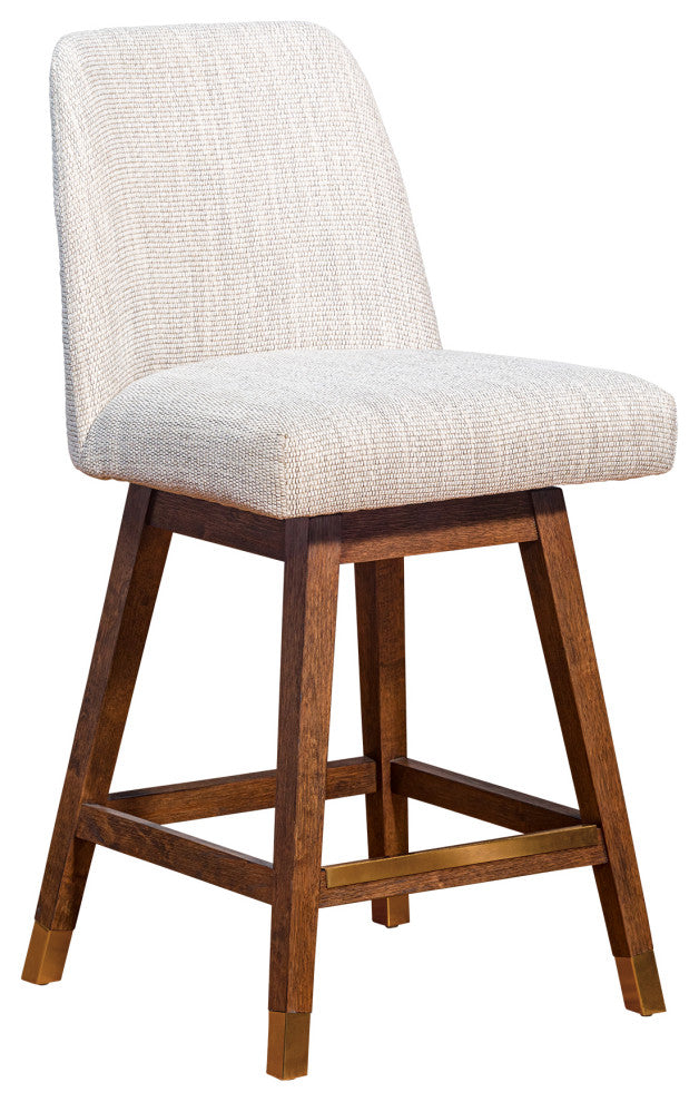 Amalie Swivel Counter Stool in Brown Oak Wood Finish with Beige Fabric