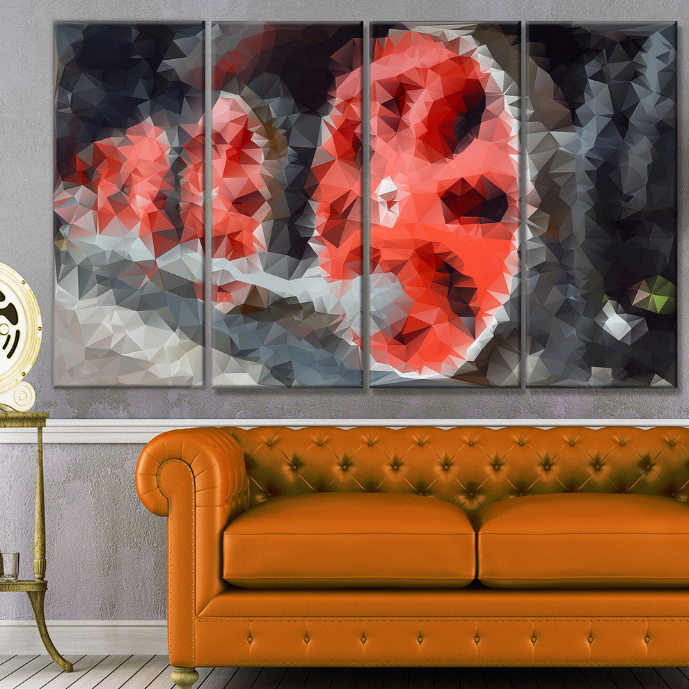 Red Wheels of Old Steam Train, Abstract Canvas Art Print, 48"x28", 4 Panels