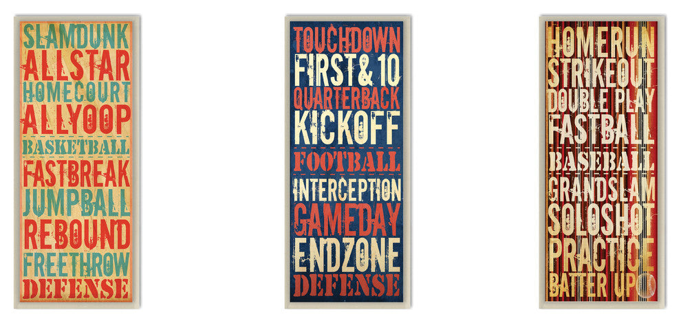 Baseball, Basketball, Football 3-Piece Sports Typography Wall Plaque Set
