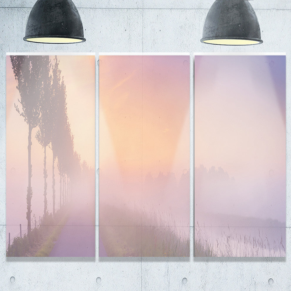 "Foggy Sunrise in the Netherlands" Metal Wall Landscape, 3 Panels, 36"x28"