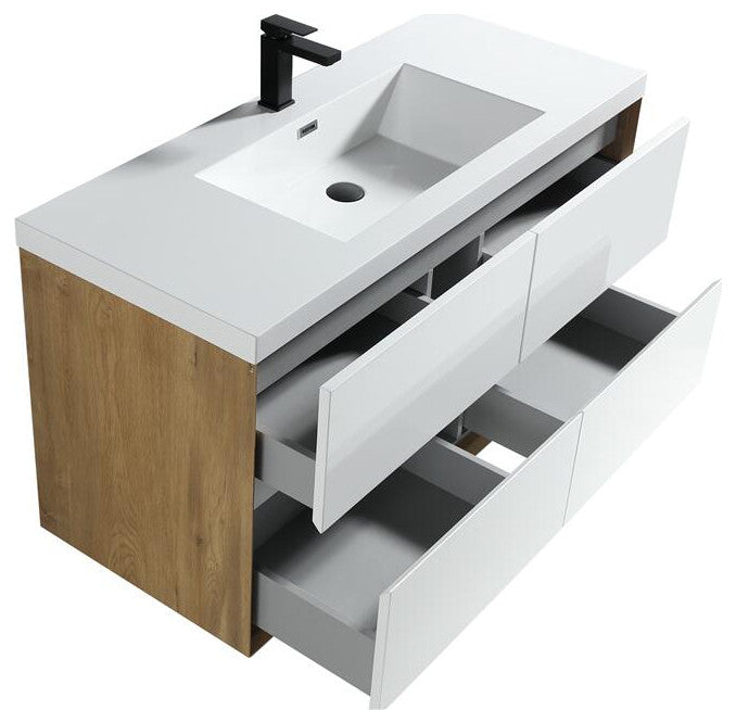 Ashley 48'' Floating Vanity, Acrylic Top, Single Sink, Gloss White