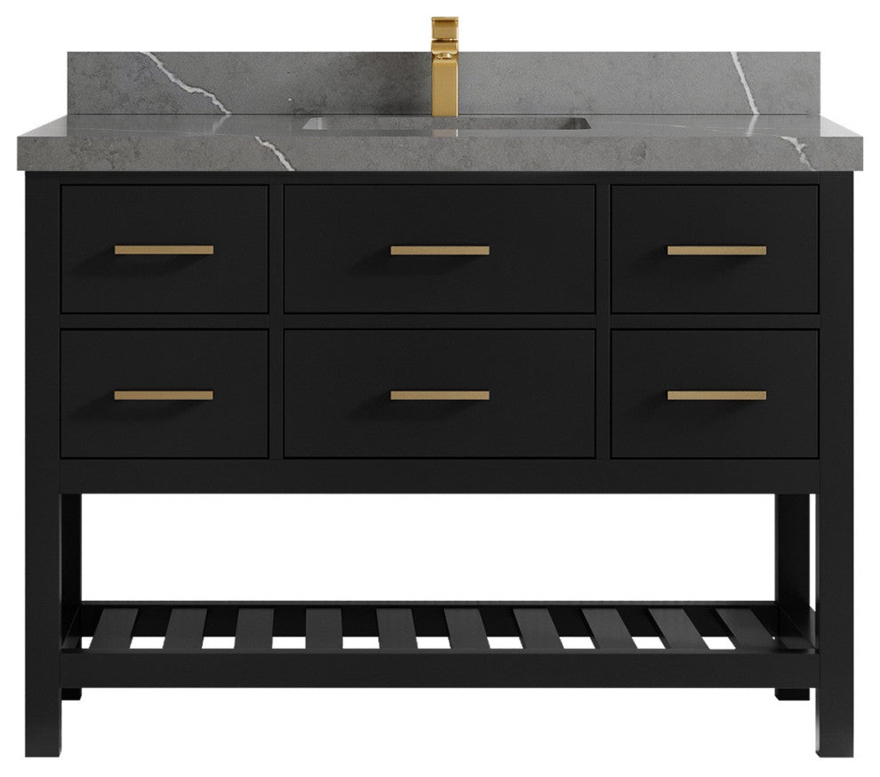 Parker 48" Single Sink Bath Vanity, Black 2" Piatra Gray