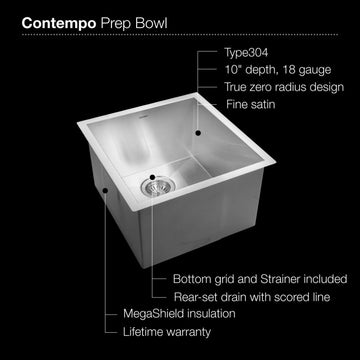 Houzer CTR-1700 Contempo 17" Undermount Single Basin Stainless - Stainless
