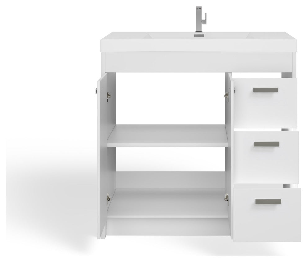 The Ashland Bathroom Vanity, White, 36", Single Sink, Freestanding