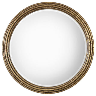 Elegant 42" Gold Rings Round Wall Mirror, Vanity Mantel Rustic