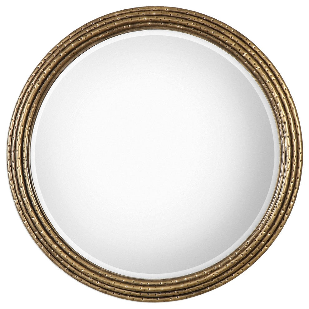 Elegant 42" Gold Rings Round Wall Mirror, Vanity Mantel Rustic