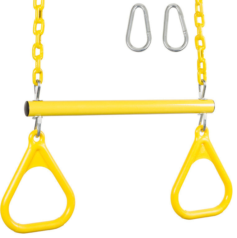 Swing Set Trapeze With Rings and Coated Chain, Yellow