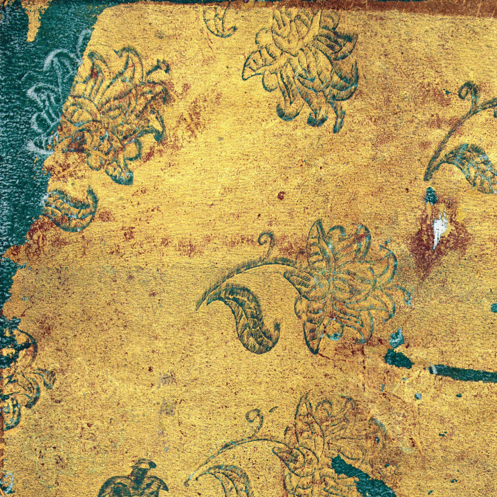 3 Panels Room Divider, Stretched Canvas With Unique Blossom Painting, Gold