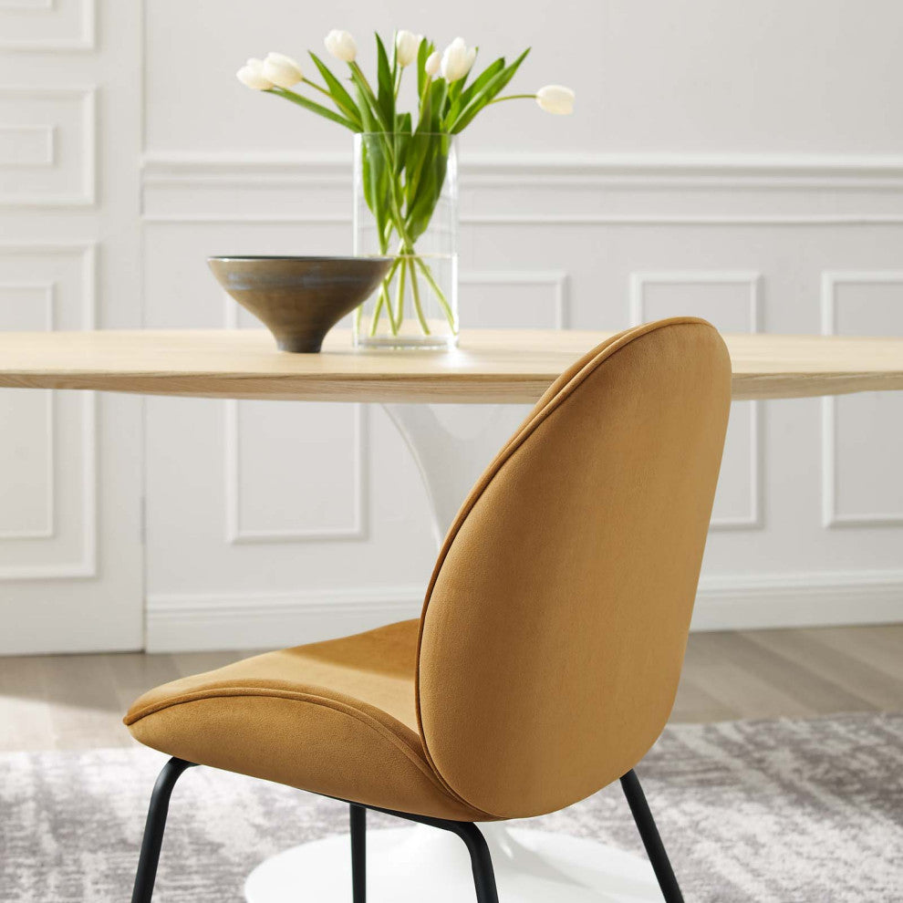 Scoop Black Powder Coated Steel Leg Velvet Dining Chairs Set of 2, Cognac
