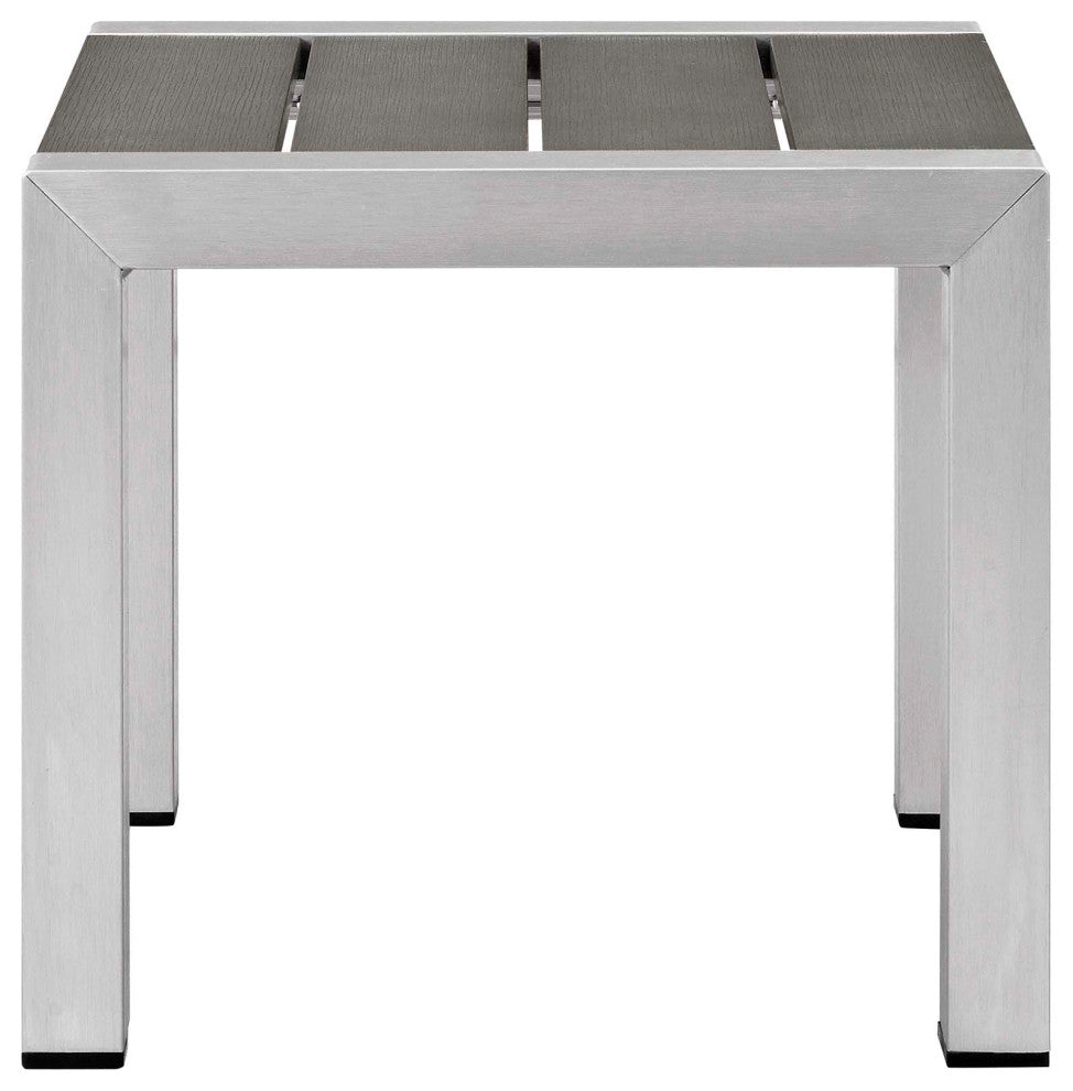 Lounge Chair Table Set, Sunbrella, Fabric, Aluminum, Silver Gray, Outdoor