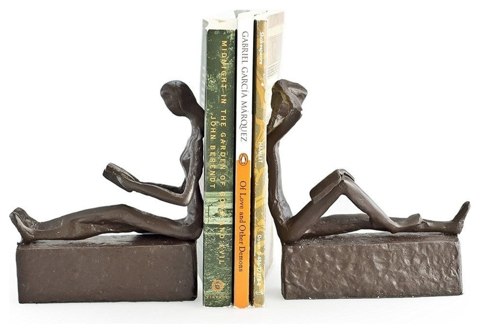 2-Piece Man and Woman Reading Metal Bookend Set