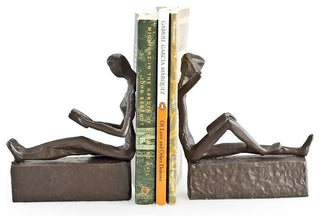 2-Piece Man and Woman Reading Metal Bookend Set