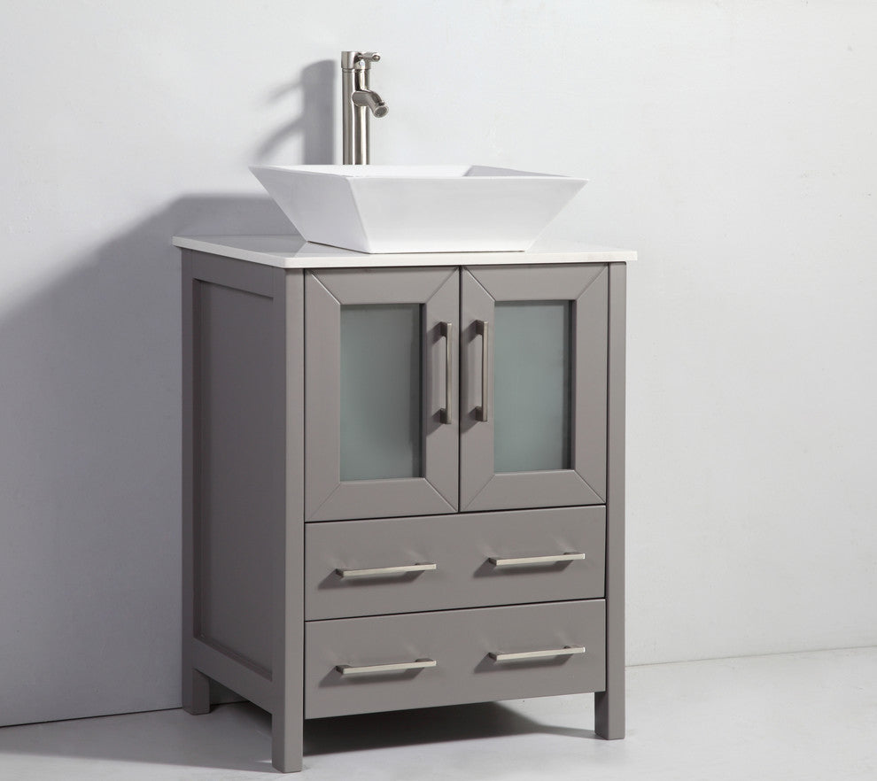 24" Bathroom Vanity With Matching Mirror, Light Gray