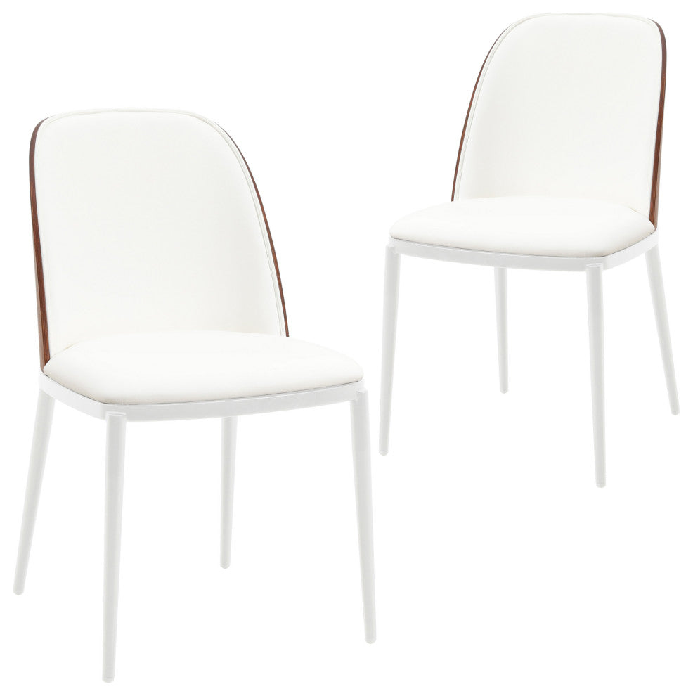 LeisureMod Tule Dining Chair with White Frame Set of 2, Walnut/White