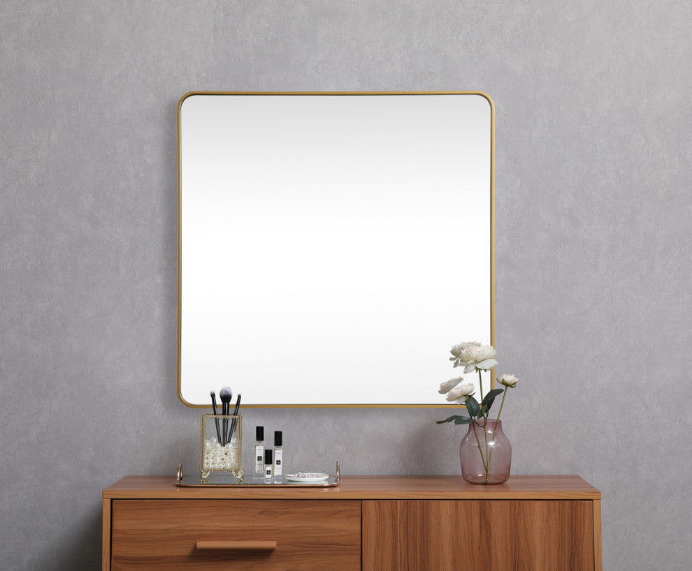 Ellis Soft Corner Metal Square Mirror 48x48 Inch, Brass